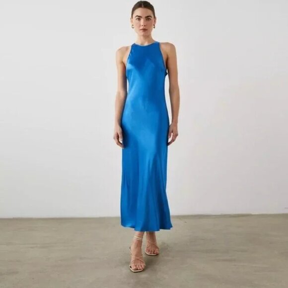 Rails Dresses & Skirts - Rails Solene Dress Small Bright Blue Elegant Midi Satin Slip Dress Size Medium